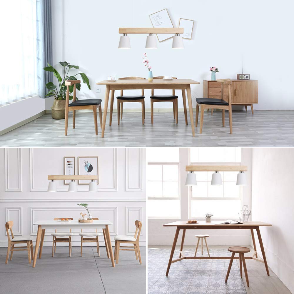 GBLY Lámpara colgante LED mesa de comedor madera 3 llamas blanco cálido | lámpara de mesa de comedor ajustable en altura para comedor sala de estar restaurante de oficina blanco, E27 iluminante incl.