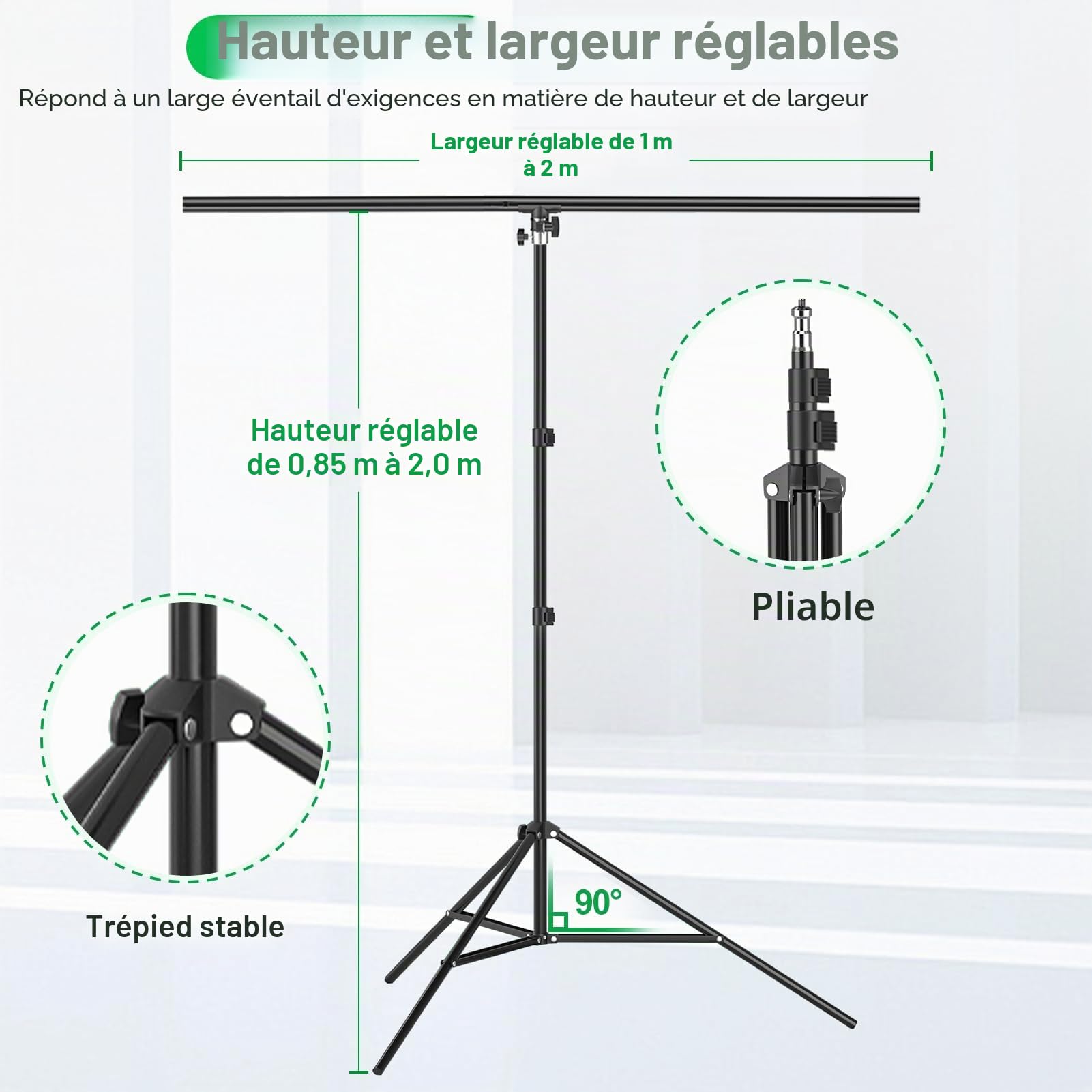 EMART Écran Vert avec Support, 2x2m Support Fond avec 1,5x2m Green Screen