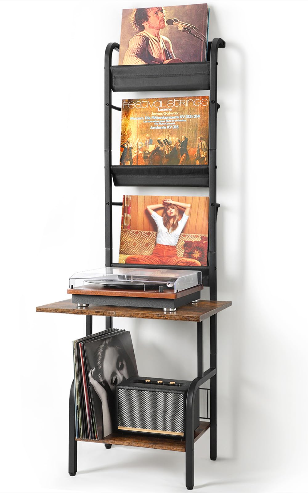 FANNYE 3-stöckiger Plattenspielertisch Mit Schreibtisch - Schallplatten Aufbewahrung