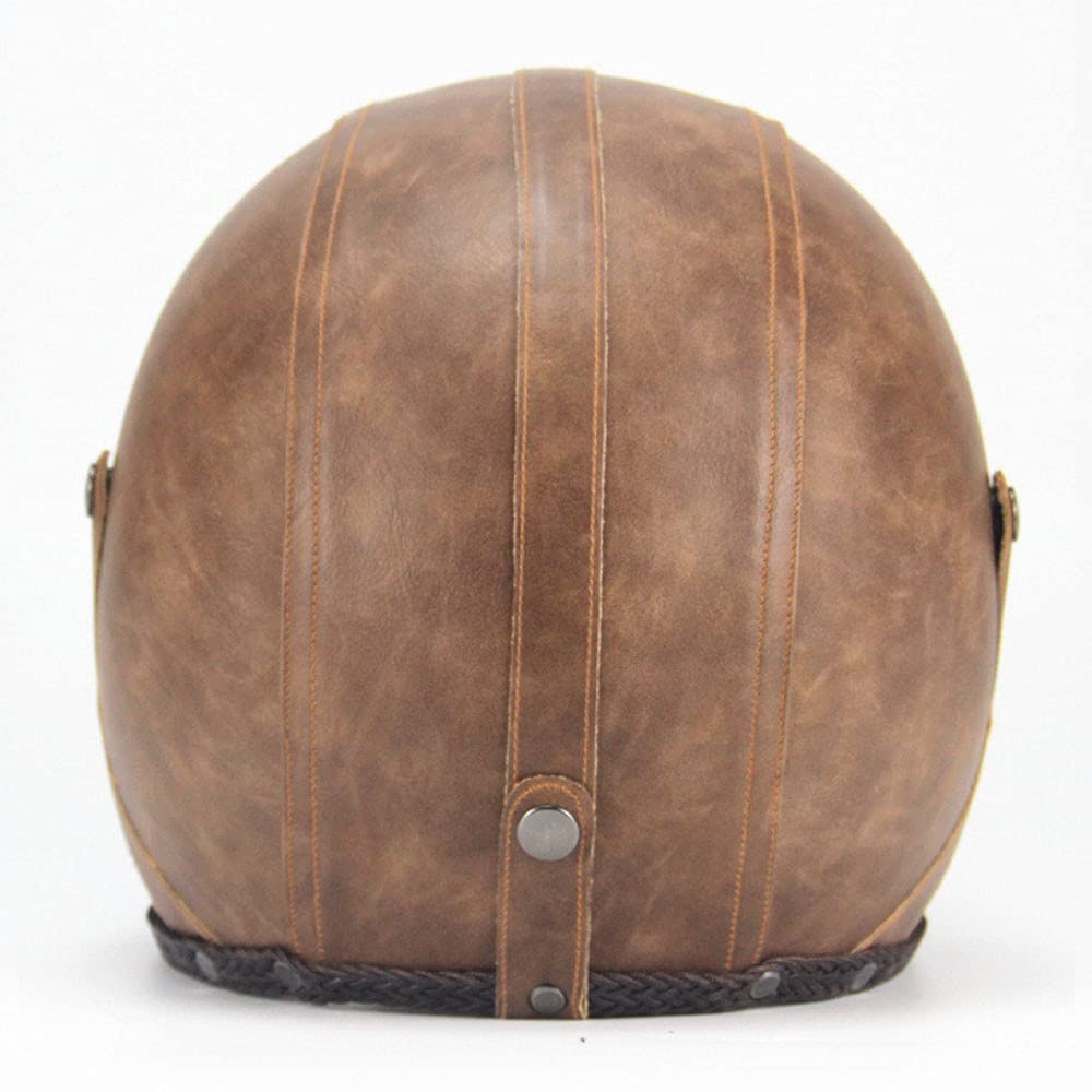 Cuir Casque Moto Jet Vintage Retro avec Lunettes et Masque, Unisexe 3/4 Moto Chopper Scooter Modulable Casque De Vélo, ECE Homologué en pour Casque De Moto Homme Et Femme - M~XXL