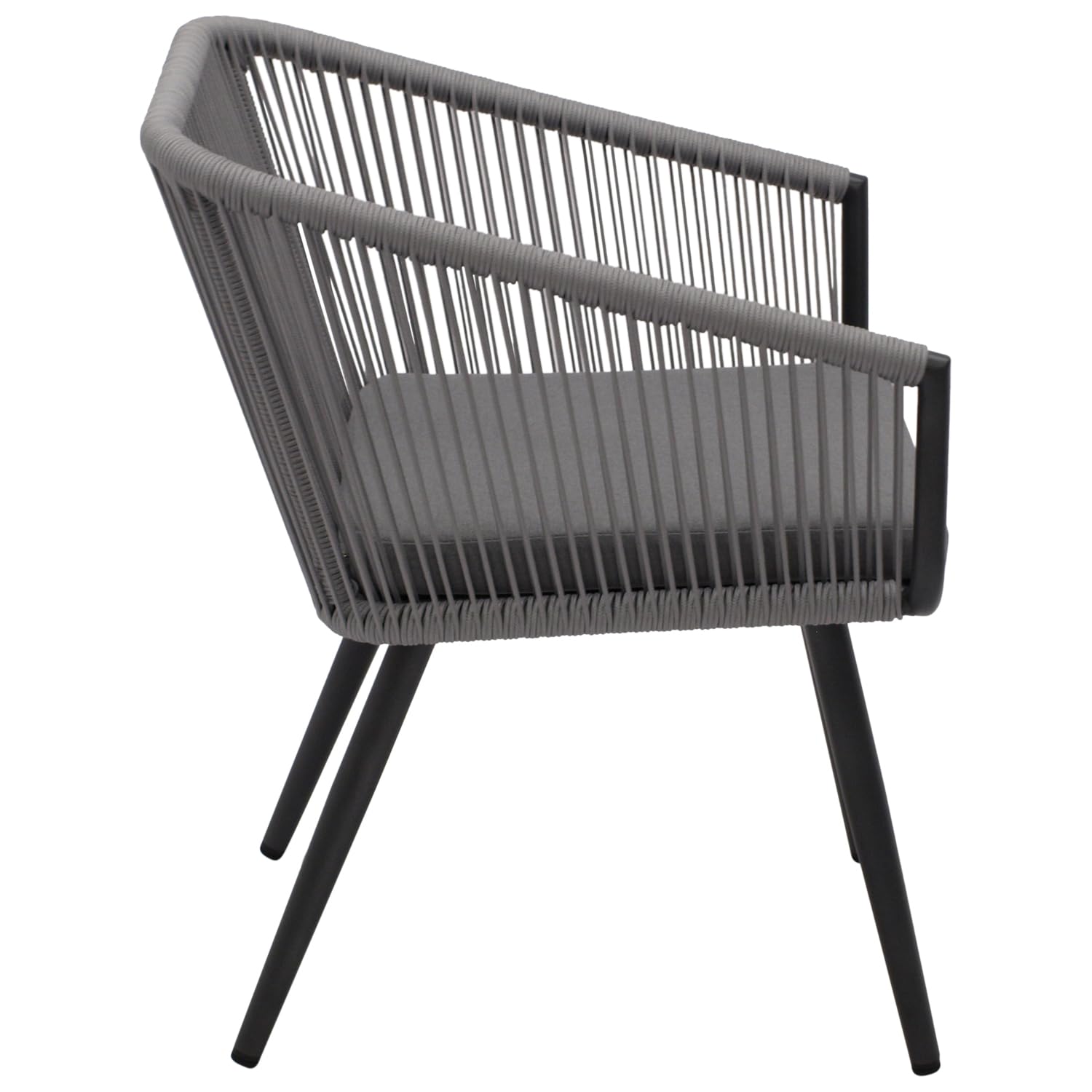 DEGAMO Gartenstuhl Riva, Aluminium wetterfest anthrazit + Rope grau, mit Kissen grau, modern, Outdoor, 2 STCK.