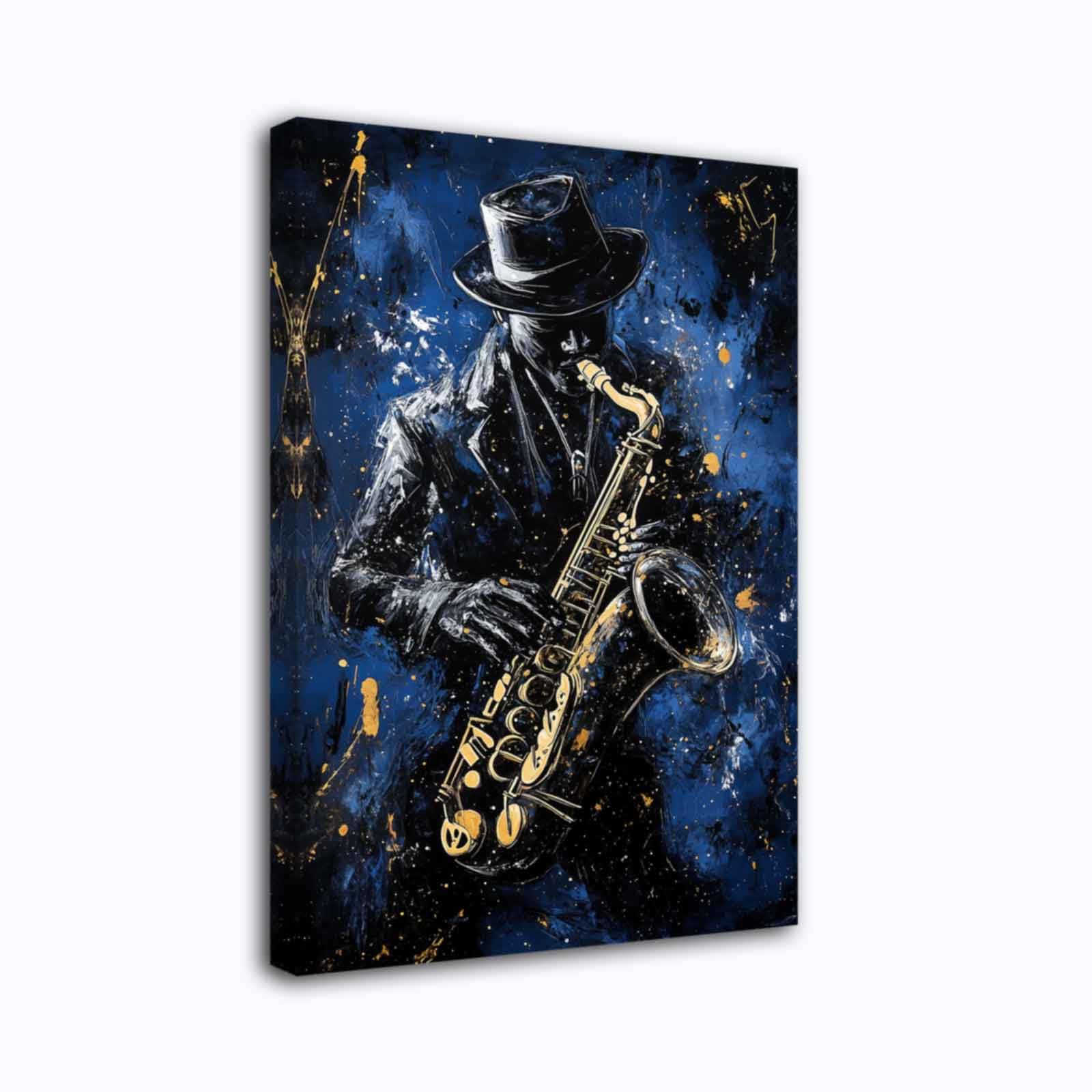 CXHOSTENT Black Jazz Canvas Wall Art Abstract Black Music Painting Prints African American Picture Musical Instruments Artwork for Men Room Decor Framed (Blue, 40.00 x 60.00 cms)