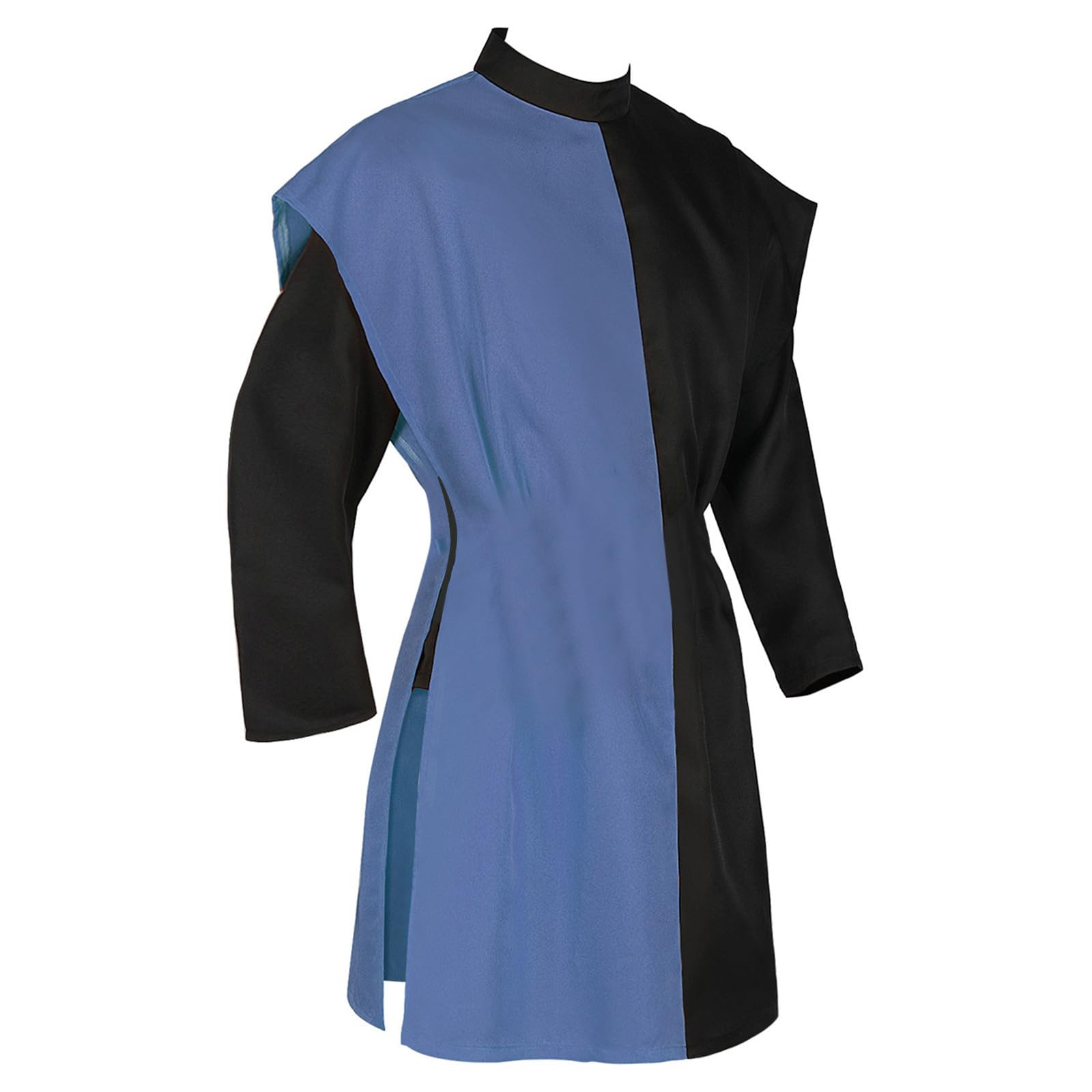 Men's Medieval Tunic LARP Knight Shirt Skirt Robe Cosplay Outfit Halloween Party Victorian Costume Viking Renaissance Stand-Up Collar Shirt Blue XL