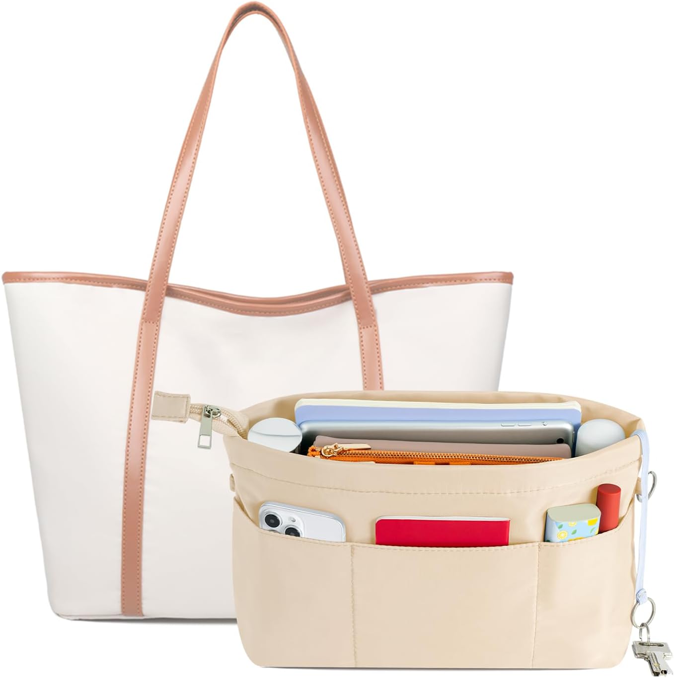 HyFanStr Purse Organizer Insert with Zipped Top for Tote Bag, Handbag Shaper with 13 Pockets