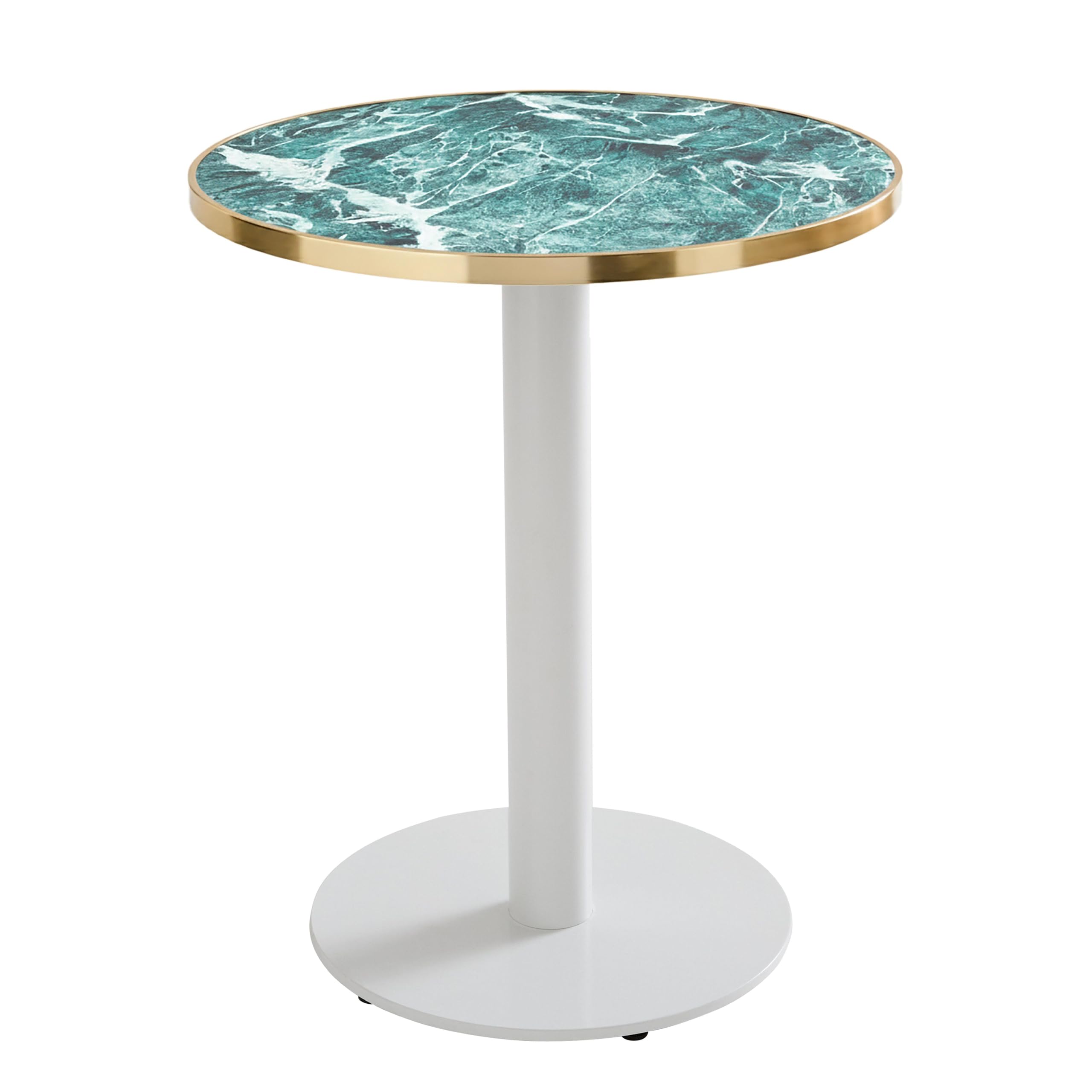 Oviala Plateau de Table Rond Blanc avec cerclage doré 60 cm marbre Vert/doré
