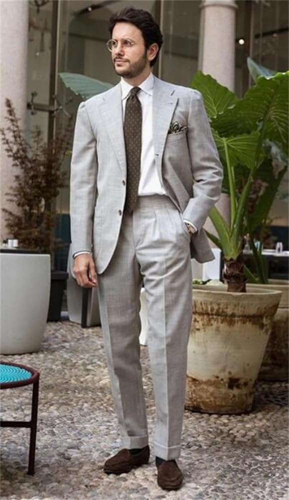 Linen Wedding 2Pcs Mens Suits Mens Tuxedo Beach Wedding Grooms