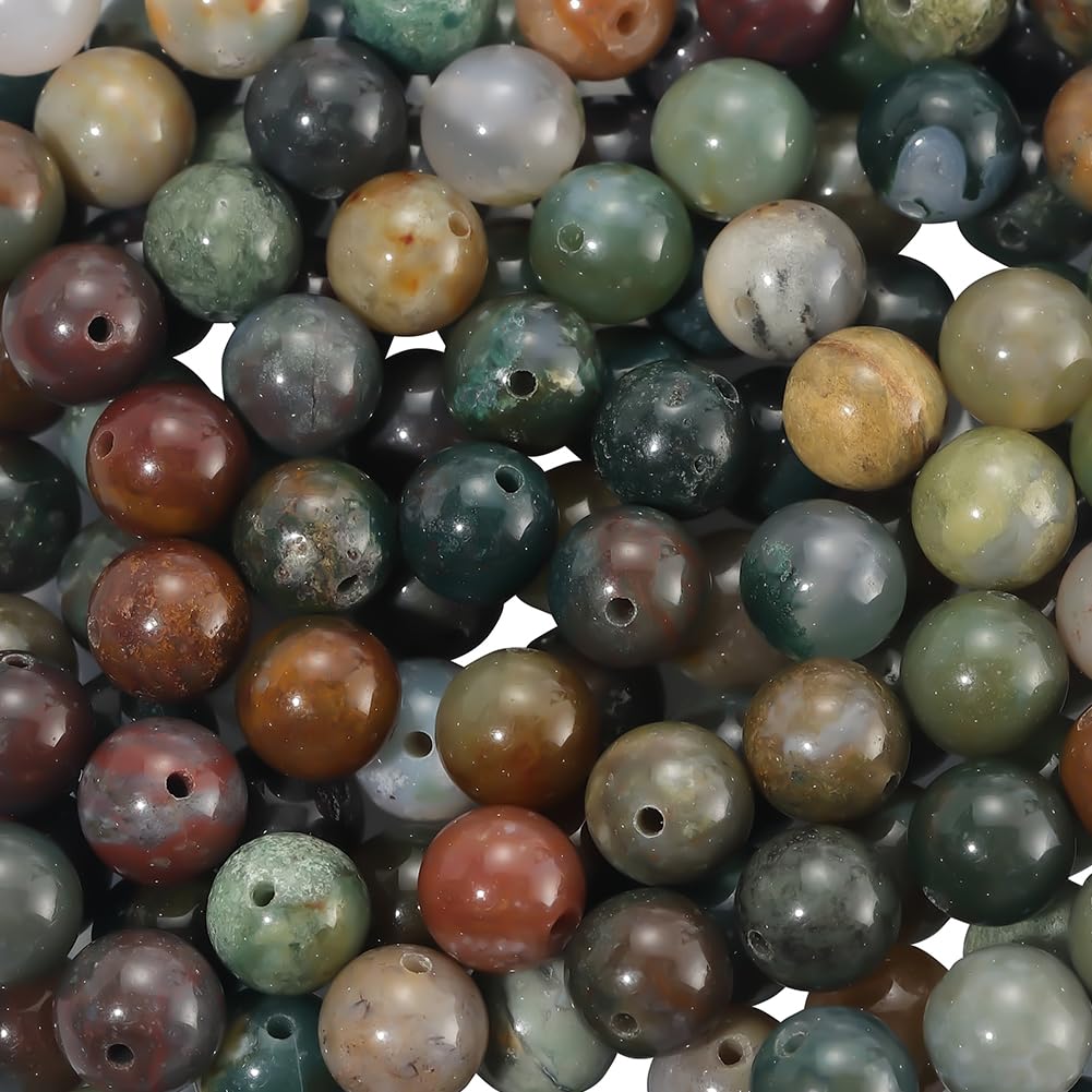 PONABEADIY 1 Box 8MM 120PCS Natural Indian Agate Beads with Holes colourful Round Gemstone Smooth Polished Loose Spacer Bead Bulk for Jewellery Making Earrings Bracelet Necklace Decor DIY Craft Supply