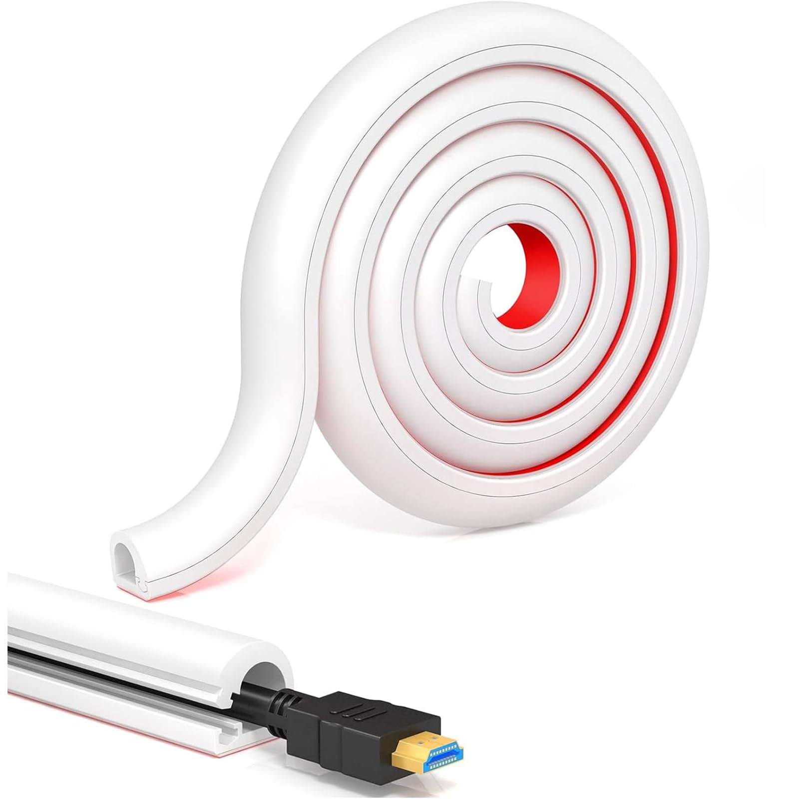 White Cable Trunking, Self-Adhesive Wire Trunking for Electric Cables, Side Opening Wire Covers for Cables, Silicone Flexible Cable Cover for Tv & Computer Cable Tidy, Mini Cable Trunking White, 1M