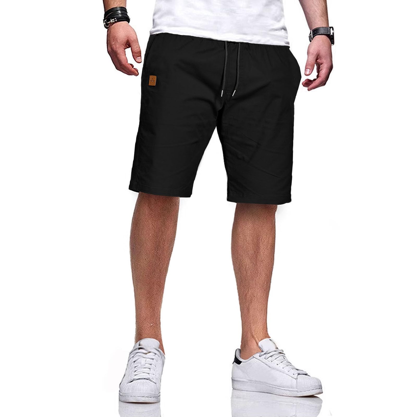 JustSun Kurze Hosen Herren Baumwolle Elastische Taille mit Tunnelzug