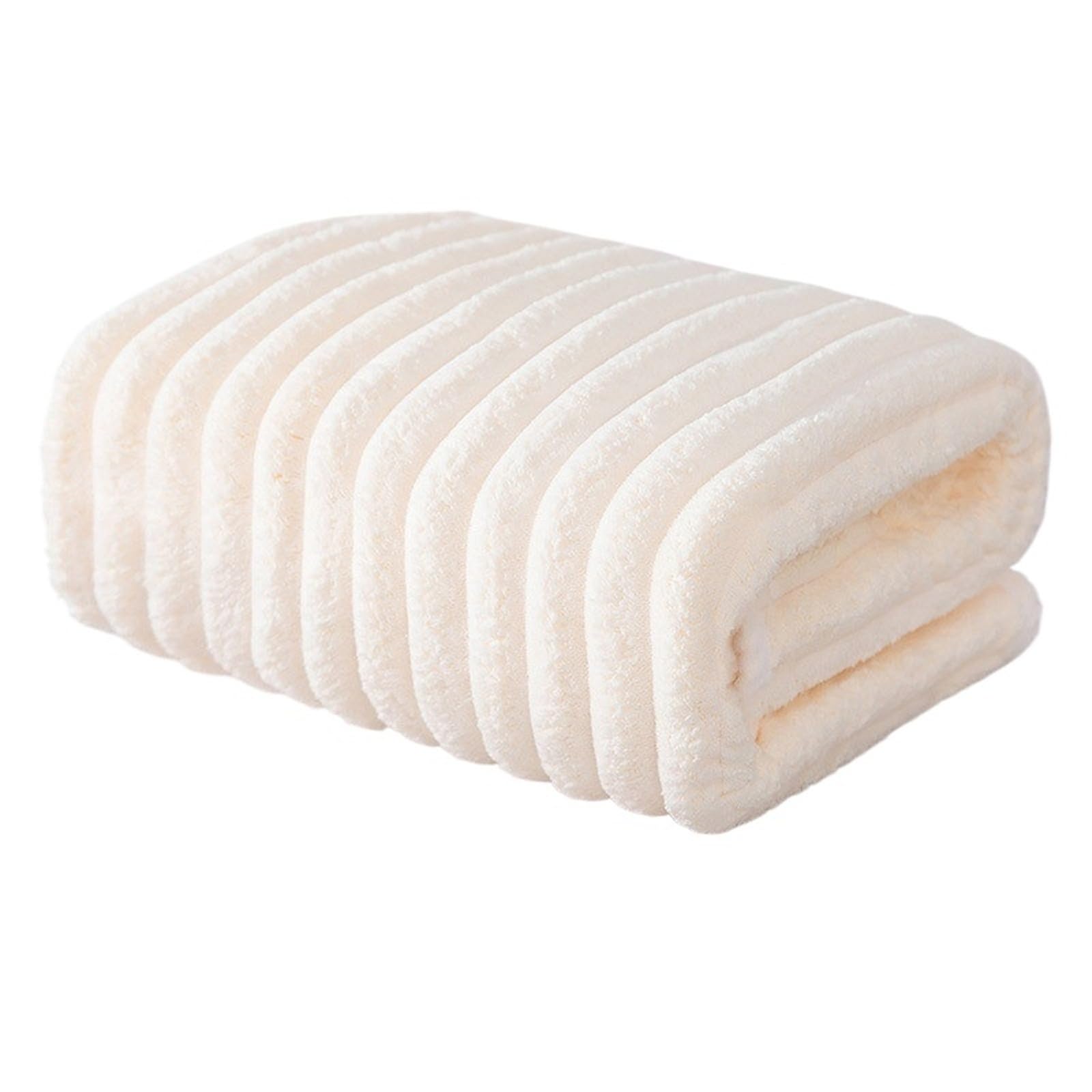 GMEqfhpOPS Enlarged And Thickened Coral Velvet Towel For Water Absorption Men's And Women's Household Wrap Sports Beach Towel Towels Bath(Milky white,140x70cm)