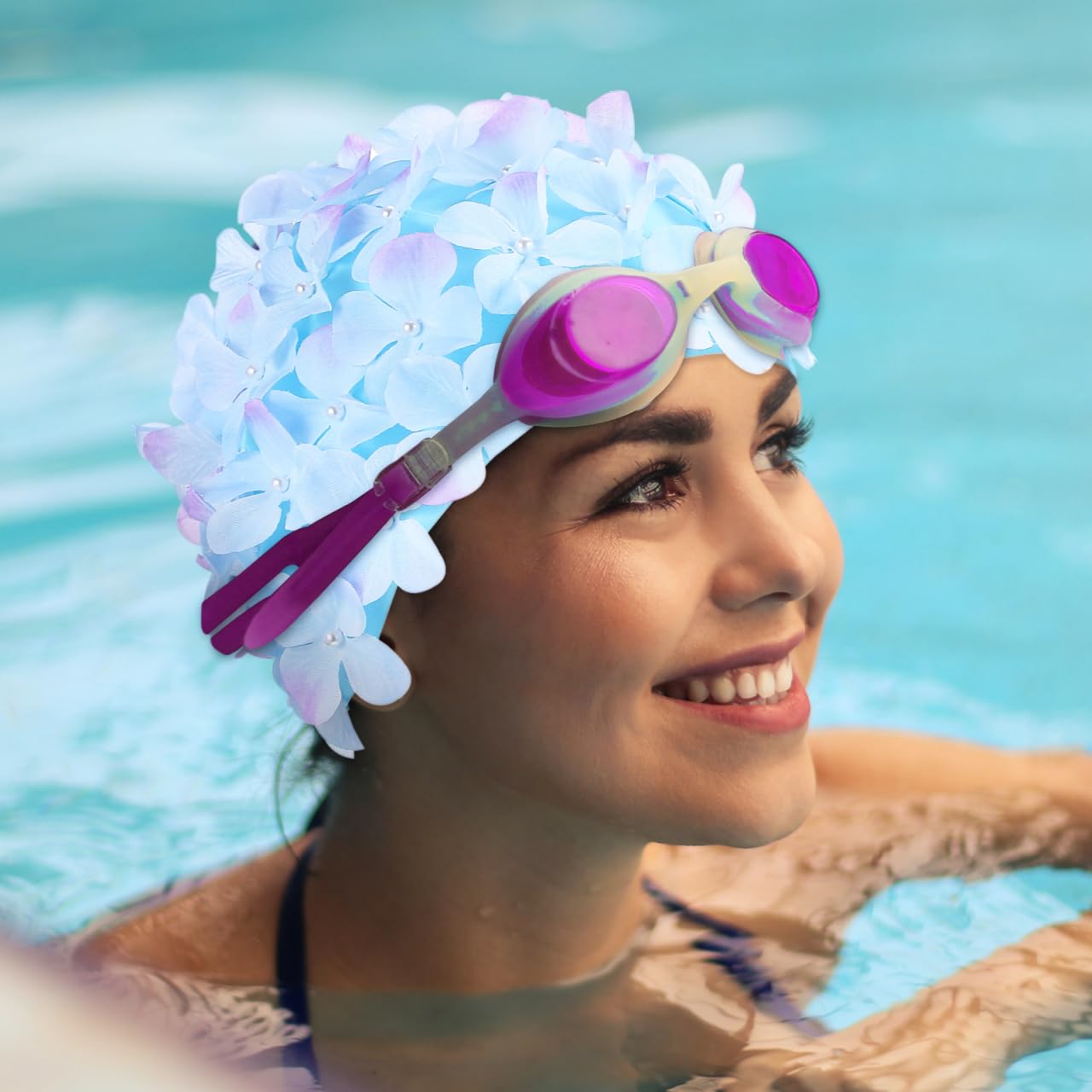 IMIKEYA Bonnet de bain à fleurs : bonnet de bain confortable bonnet de bain chapeau de bain respirant bonnet de bain pétale bonnet de bain pour femme