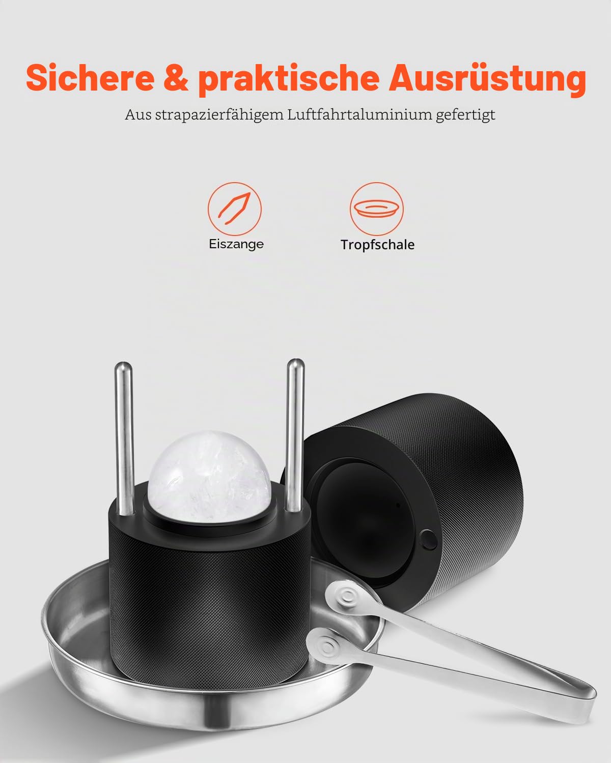 VEVOR Eispresse Eiskugelformer Set 60 mm Eiskugel aus Luftfahrt-Aluminium mit Eisblockform & großer Matte & Zange & Tropfschale & einem Glas, runder Eisballmaker, für Whisky Cocktail Partys Urlaub
