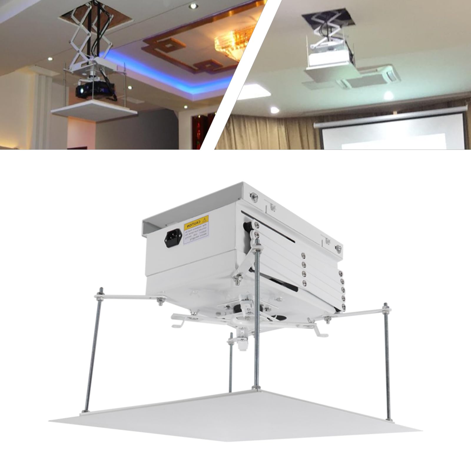 Soporte de techo para proyector eléctrico, 220 V, 24 W, con mando a distancia, capacidad de carga de hasta 10 kg, bandeja de 50 x 50 cm, soporte de techo universal para colegios, salas de