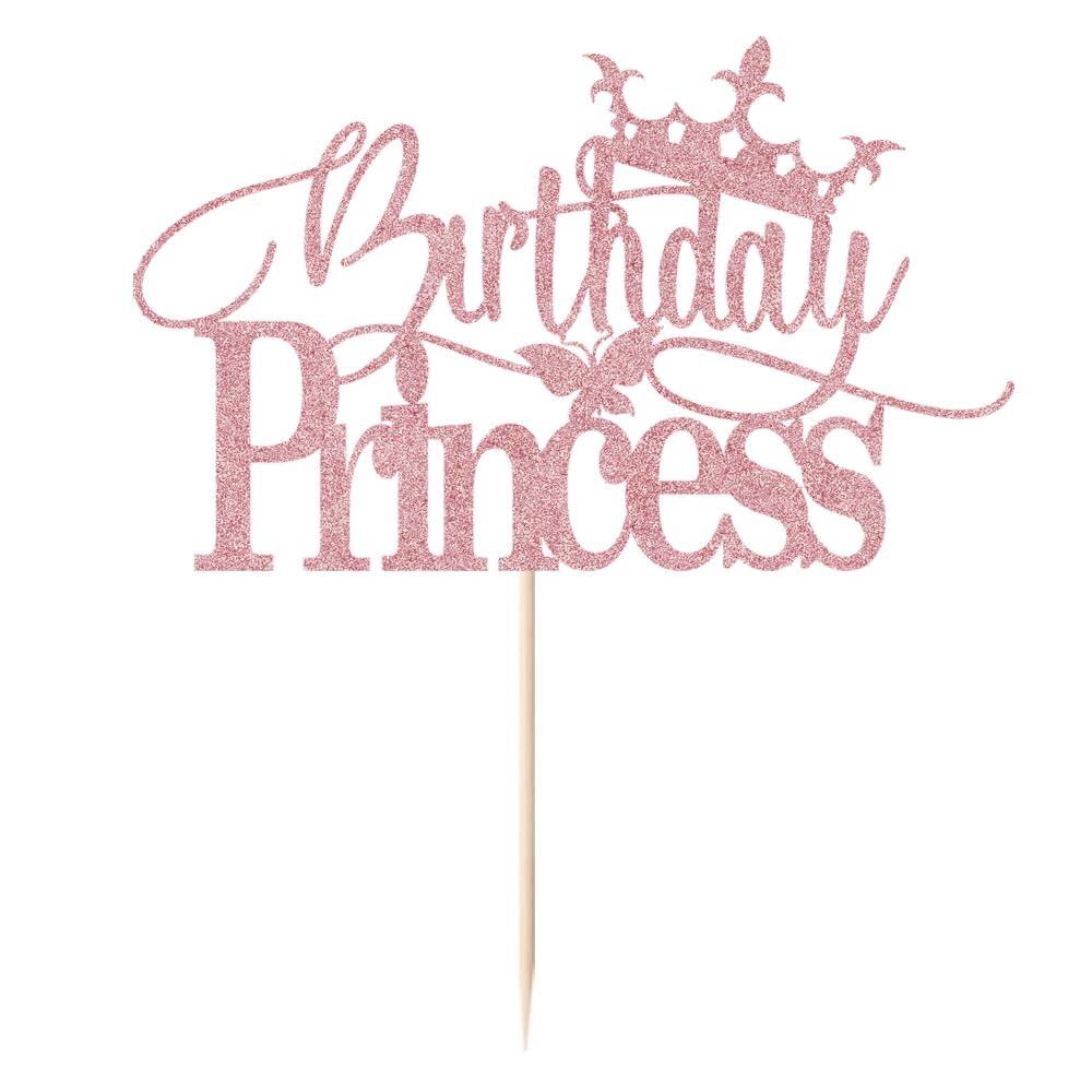 Dcokska Birthday Princess Cake Topper,Glitter Crown HappyBirthday Cake Topper for Girl Birthday/Girl Adults Party/Dinner Party Cake Decorations
