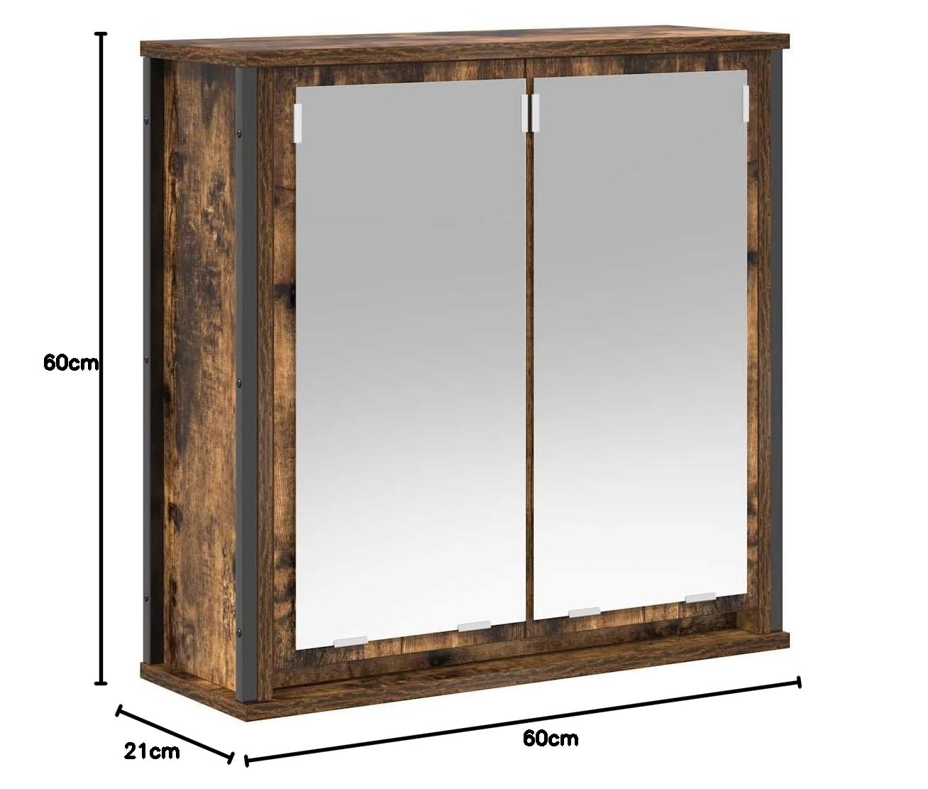 Szafka ścienna łazienkowa z lustrem, dąb wędzony, 60 x 21 x 60 cm, materiał drewnopochodny, wszechstronne przechowywanie, oszczędność miejsca, na kosmetyki