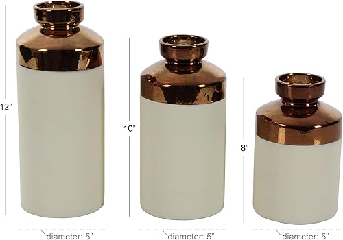 Miniatura 6 de CosmoLiving by Cosmopolitan - Jarrón de cerámica contemporáneo, 3 piezas, tamaño pequeño, color blanco