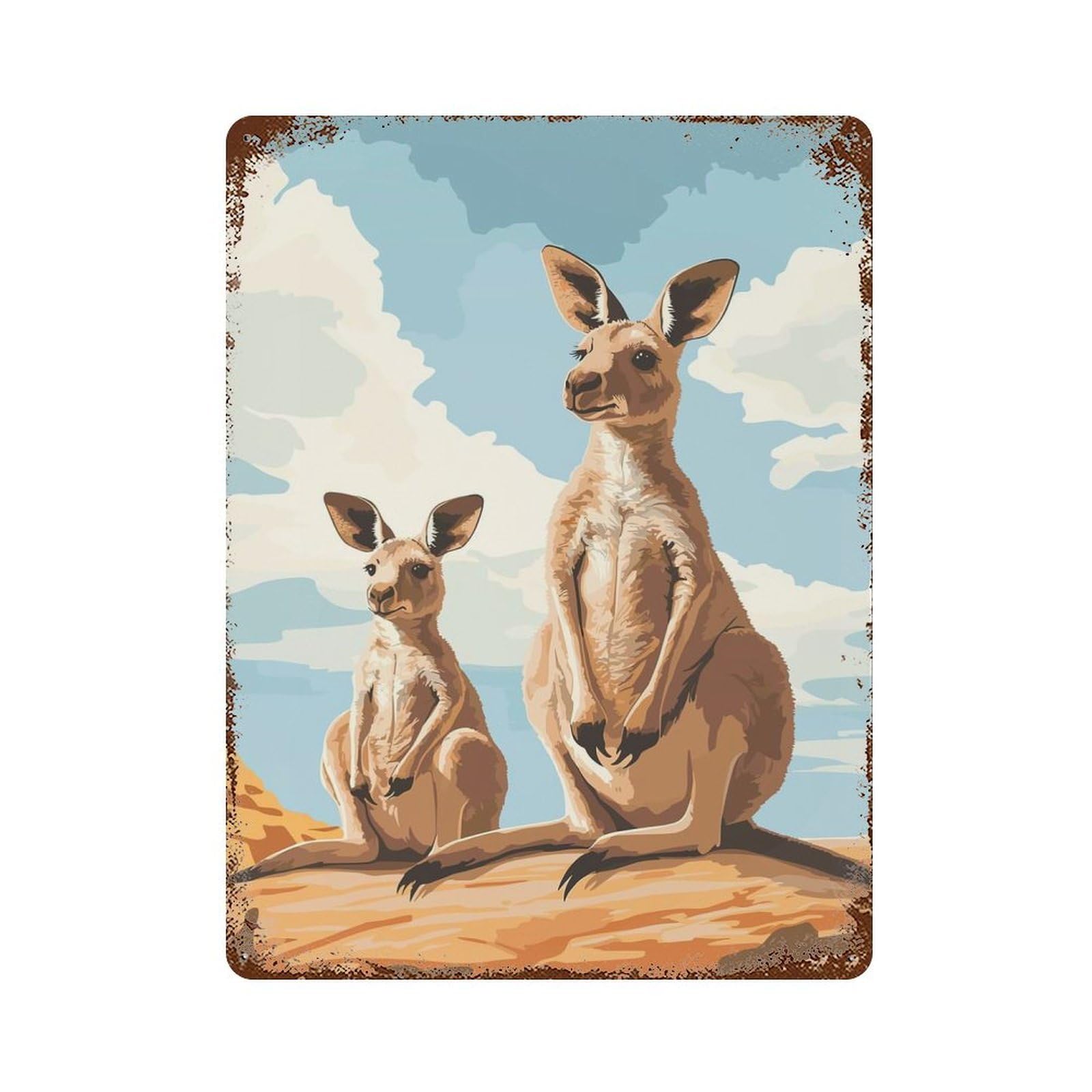 Kangaroo Family Portrait Rusty Metal Tin Sign 15.7"x11.8", Farmhouse Wall Decor for Farmhouse, Kitchen And Entryway Decor