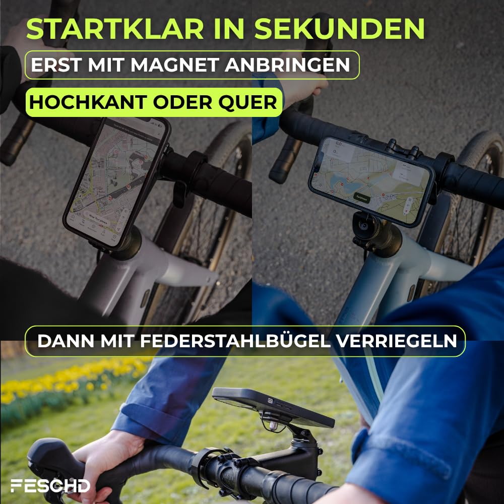 Handyhalterung Fahrrad für alle Smartphones - Fahrrad Handyhalterung mit Doppelsicherung: felsenfester Halt am Vorbau - Handyhalter fürs Fahrrad Made in Germany