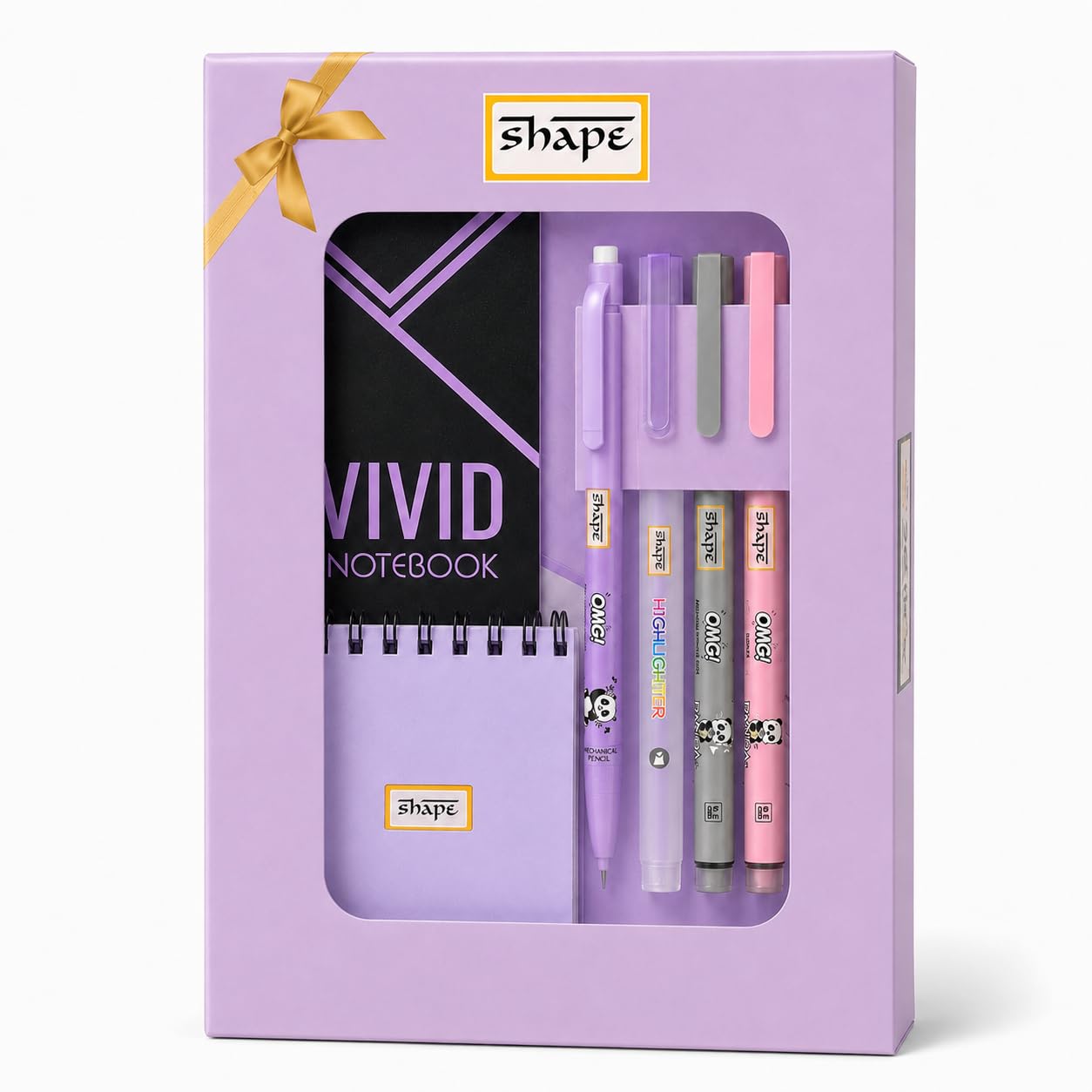 SHAPE VIVID Purple Stationery Gift Set, Premium Box for Kids & Office | Cute 6-piece purple stationery gift set. Essential school & office supplies including an A5 Wiro notebook and roller pens.-image-5