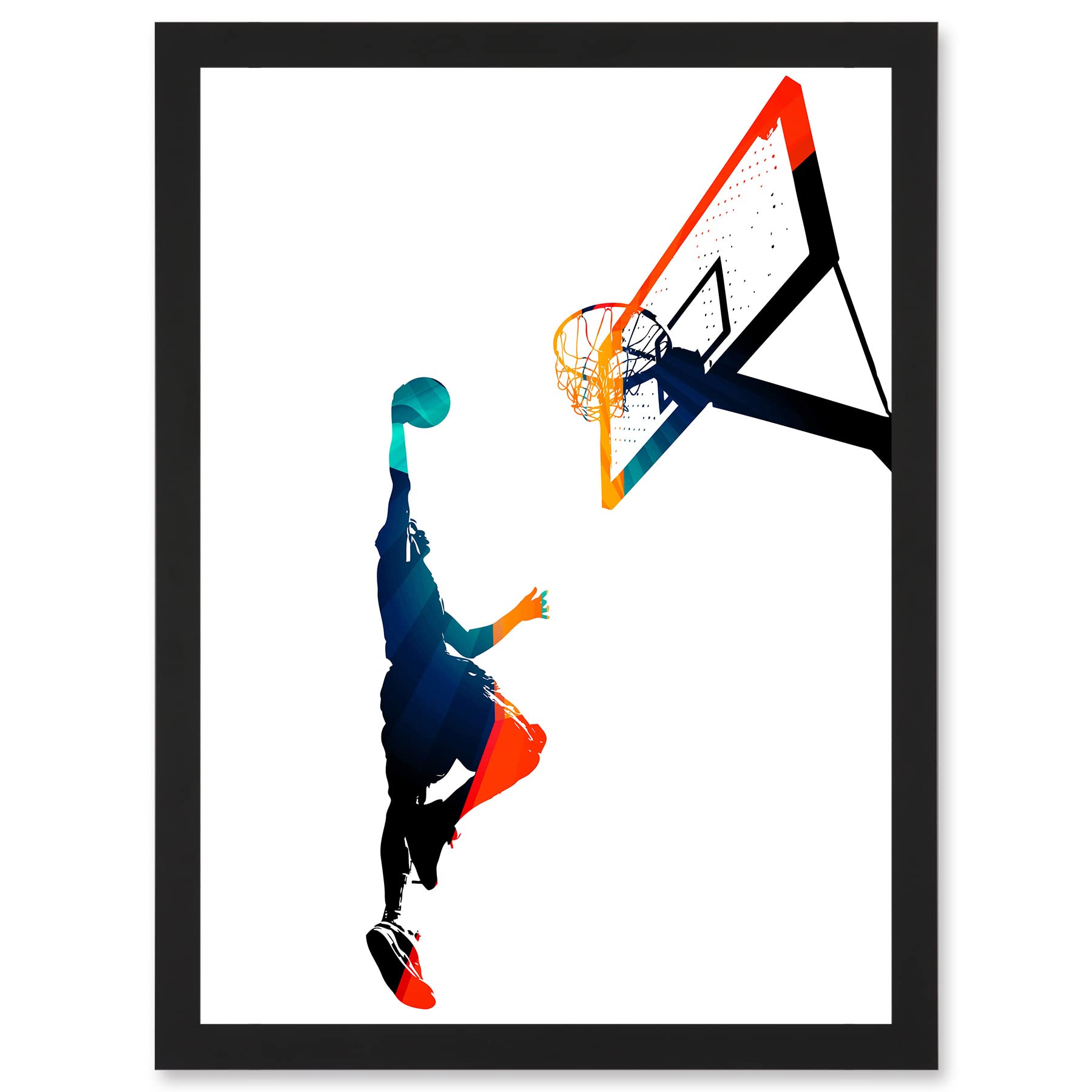Basketball Jump Hoop Ball Dunk Sport A4 Framed Wall Art Print