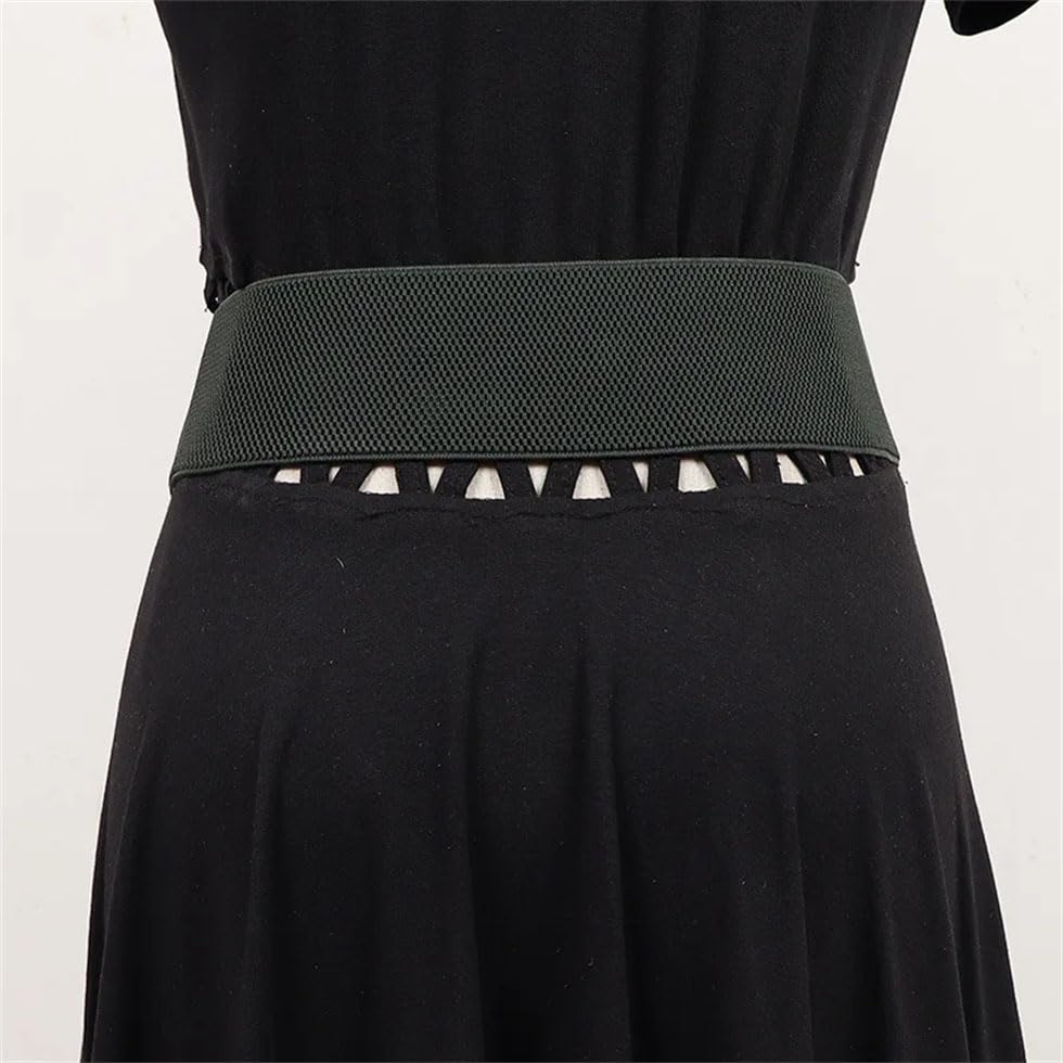 Pohullan Women Pu Elastic Leather Wide Belt Metal Buckle Waist Belt Dress Belt Accessories4