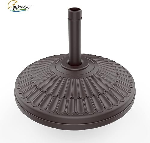 Miniatura 6 de wikiwiki - Base redonda para sombrilla de patio con peso de 80 libras, base redonda de plástico rellena de agua y arena (marrón oscuro)