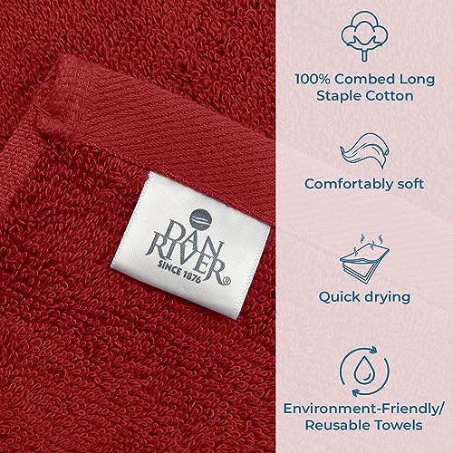 Image of DAN RIVER Bath Towels Set of 4, 27 x 54 Inches, 100% Cotton, Larger & Lighter Weight, Quicker to Dry, Super Soft and Absorbent, Ideal Absorbent Bath Towels for Daily Use, Red