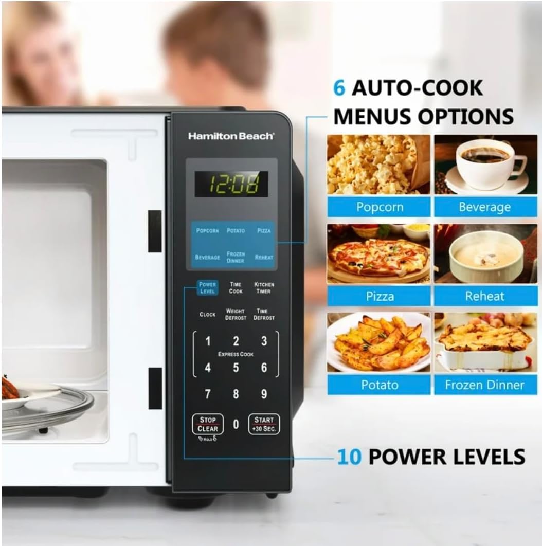 Hamiilton 0.9 Cu ft Countertop Microwave Oven, 900 Watts, Black-Stainless Steel