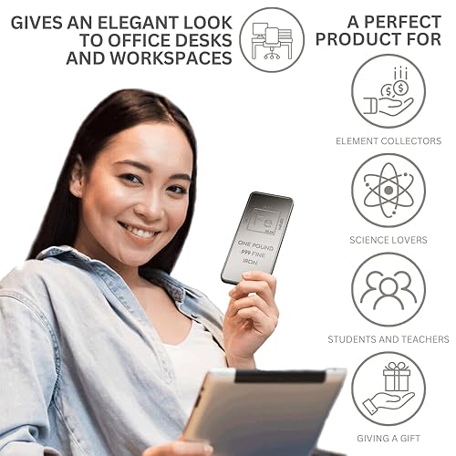 Miniatura 8 de Pisapapeles de lingotes de hierro de 1 libra con diseño de elementos - Barra de hierro puro .999 - Unique Metals