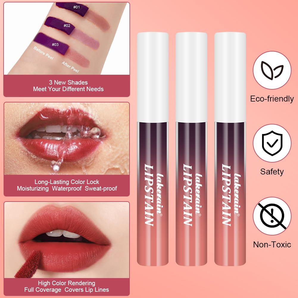LOPHE 3 Pcs Peel Off Lip Stain Set, Peel Off Matte Waterproof and Anti-Smudge Tattoo Lip Stain - Image 4