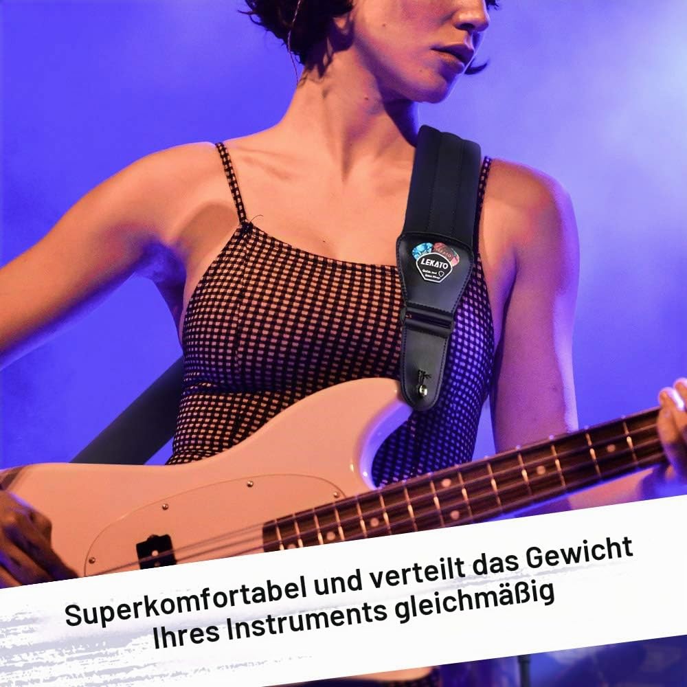 LEKATO Bassgurt für E-Gitarre und Bass, 7,6 cm breit, gepolsterter Gitarrengurt, verstellbare Länge von 114,3 cm bis 139,7 cm, Bass-Gitarrengurt