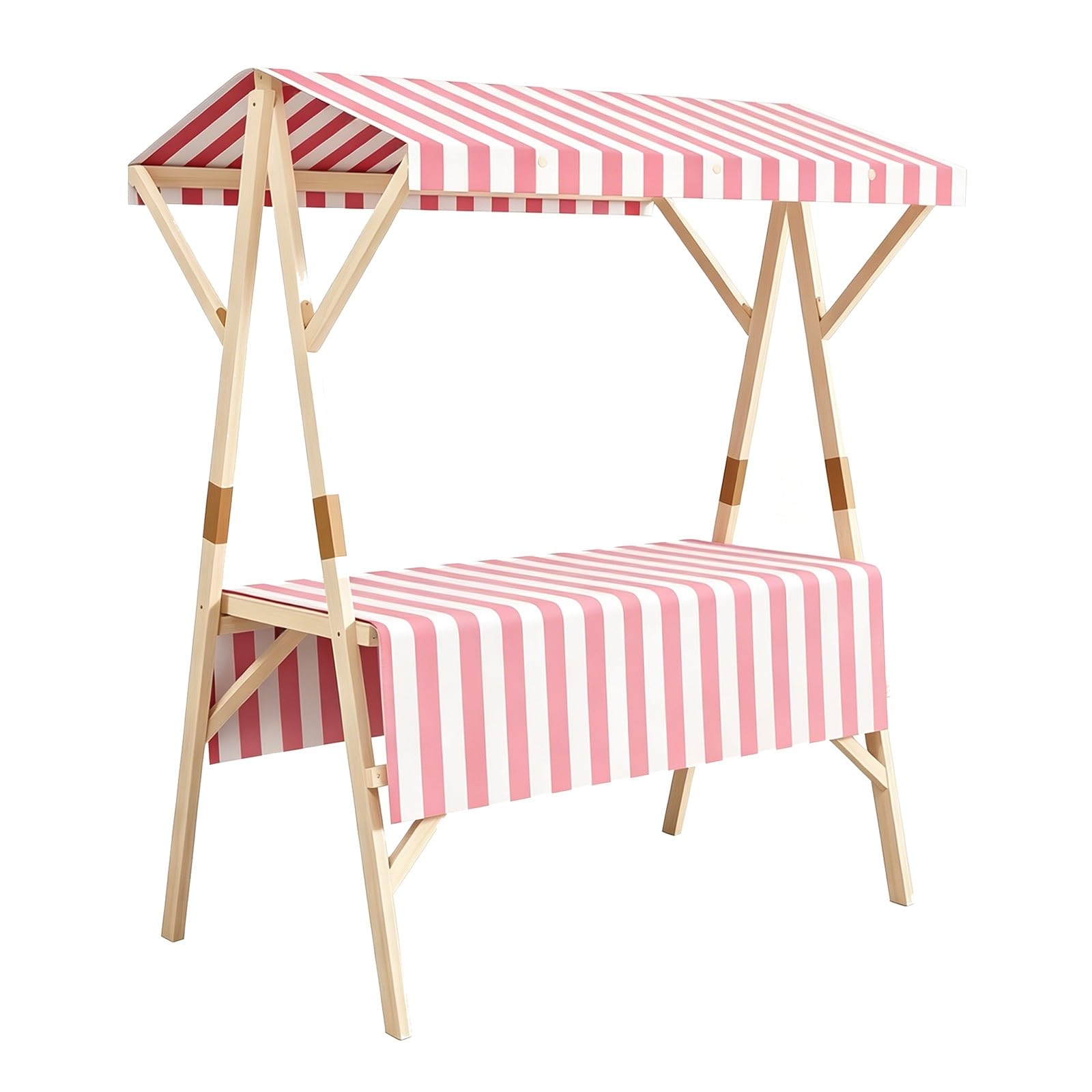 CMYAOYC Outdoor Vending Stand with Striped Awning, Foldable Wooden Vendor Cart, Farmers Market Booth, Portable Vendor's Stall Food Display Stand(Pink,150cm)