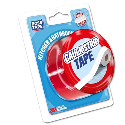 Boss Tape Cinta adhesiva para calafateo Autoadhesiva alimentada por tecnología adhesiva 3M para cocina y baños en color blanco longitud 1099 pies x
