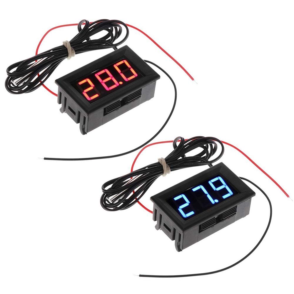 Decqerbe 2 PCS DC 5-12 V - 50-110 Degree C Digital Thermometer Thermometer Refrigerator Temperature Detector With Probes [Parallel Import Goods] Red & Blue