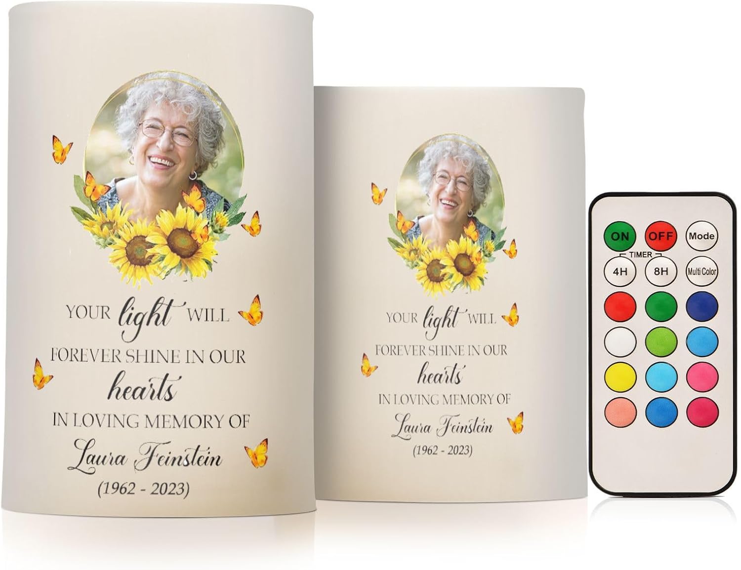 Vdsrup Flameless Candles Set of 2 Memorial Custom LED Candles with Timer Battery