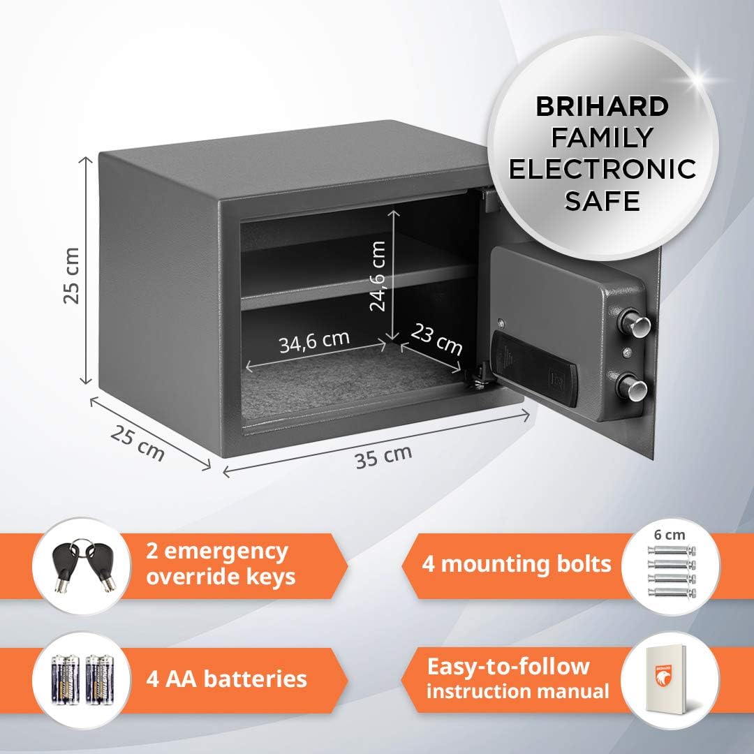 Brihard Family Electronic LCD Safe 25x35x25cm with Fireproof Money Bag - Image 3