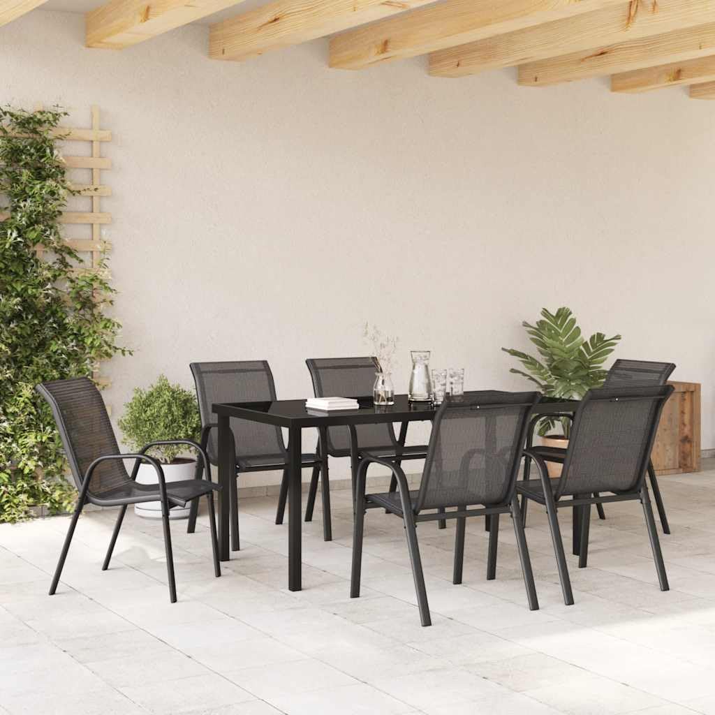 Genérico Sillas de jardín apilables 6 Unidades textilene Negro,Mobiliario,Muebles de jardín,Asientos de Exterior,Sillas de jardín-318783