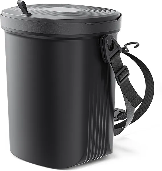 Waretary Trash Can for Car Garbage: Leakproof Silicone Car Waste Bin w/Lid for Drivers and Passengers; 2 Gallon Garbage Container for Vehicle, Sedan, SUV, Van, MPV & Truck (Black)