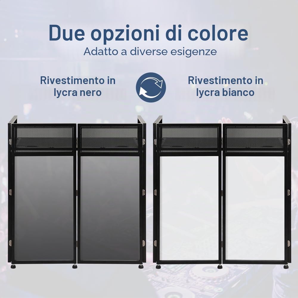 SMONTER tavolo DJ pieghevole mobile e ripiegabile, consolle DJ con rivestimento nero e bianco, supporto DJ regolabile in altezza e cabina DJ (105 cm L x 51 cm P x 117 cm A), attrezzatura DJ per feste