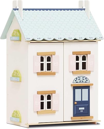 Le Toy Van Casa de muñecas de madera Blue Belle Juego de casa de muñecas de madera de 3 pisos para niñas y niños - Adecuado para mayores de 3 años