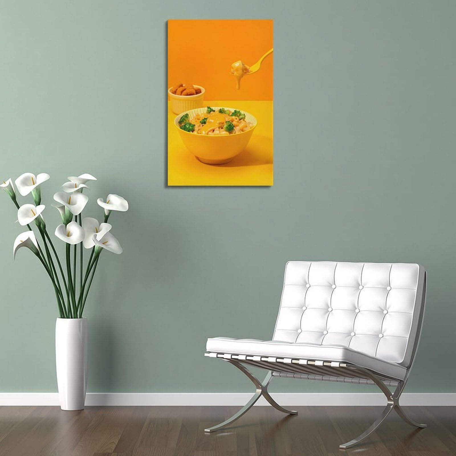 Lebensmittelposter im österreichischen Stil, Brokkoli, Käse, Makkaroni-Schale, dekoratives Gemälde, Leinwand, Wandposter und moderne Familienschlafzimmer-Dekoration, 50 x 75 cm