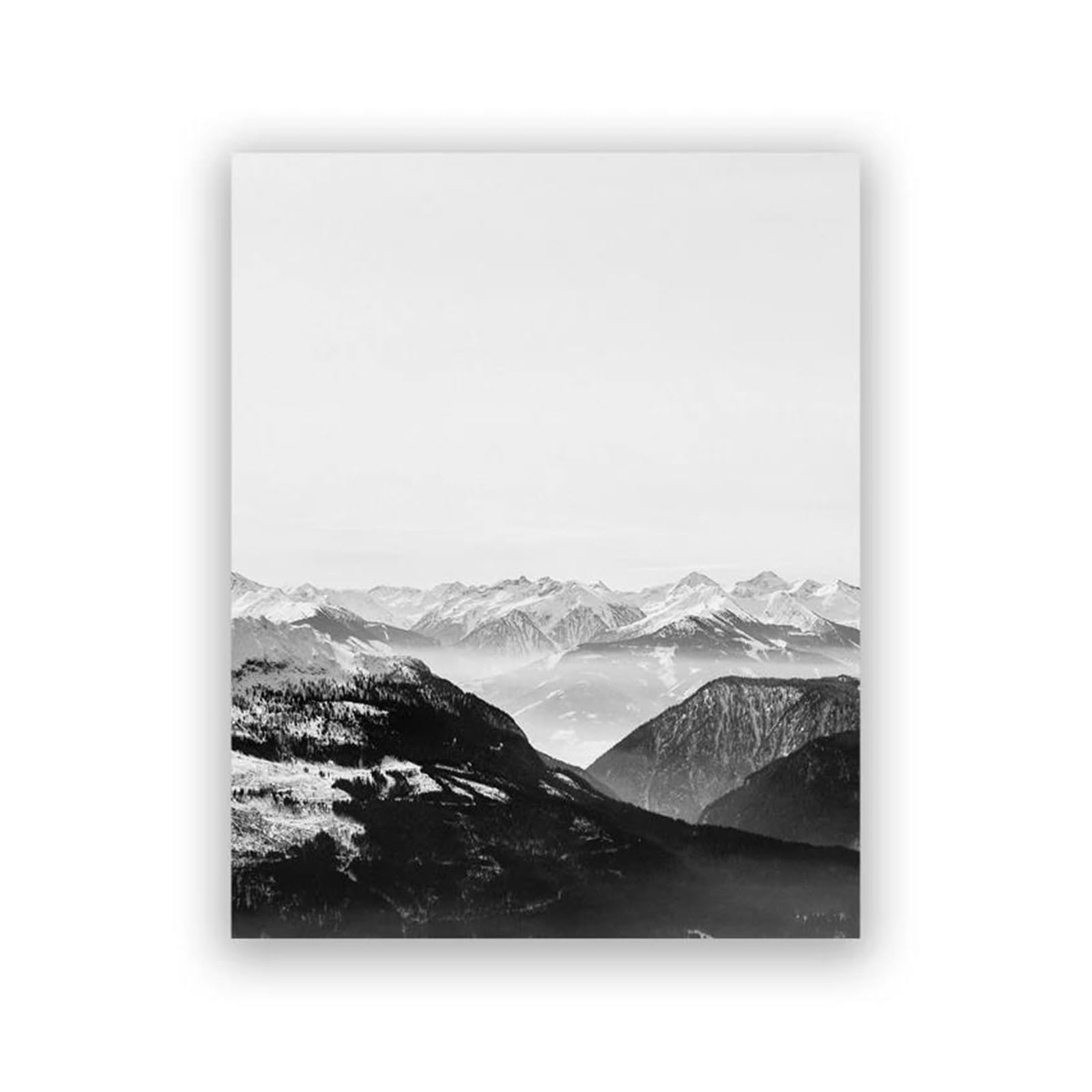 Tableau paysage de montagne noir et blanc déco chambre zen 30x42