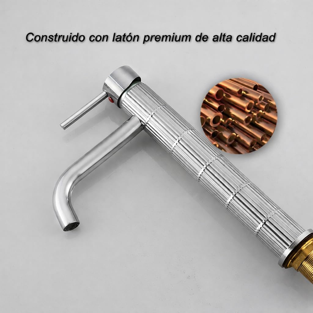 Grifo de lavabo alto monomando con cuerpo de latón, mezclador para lavabo sobre encimera, acabado cromado, cartucho cerámico duradero (Cromado, Alto) — view 4