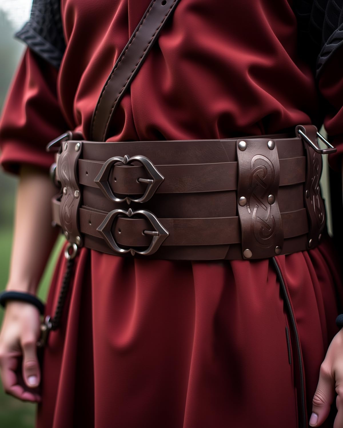 SUMGOGO Retro Waist Belt Medieval Viking Leather Waist Armor Knight Wide Corset Belt Renaissance Halloween Cosplay Costume (Brown B)