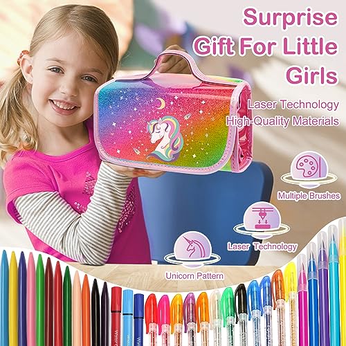 Unicorns Gifts For Girls 4 5 6 7 8 Year Old, 66Pcs Coloring Markers Kit With Unicorn Pencil Case, Girl Toys Unicorn Art Supplies Scented Markers For Kids, Birthday Christmas Gifts For 4-9 Years Girls #TOP3