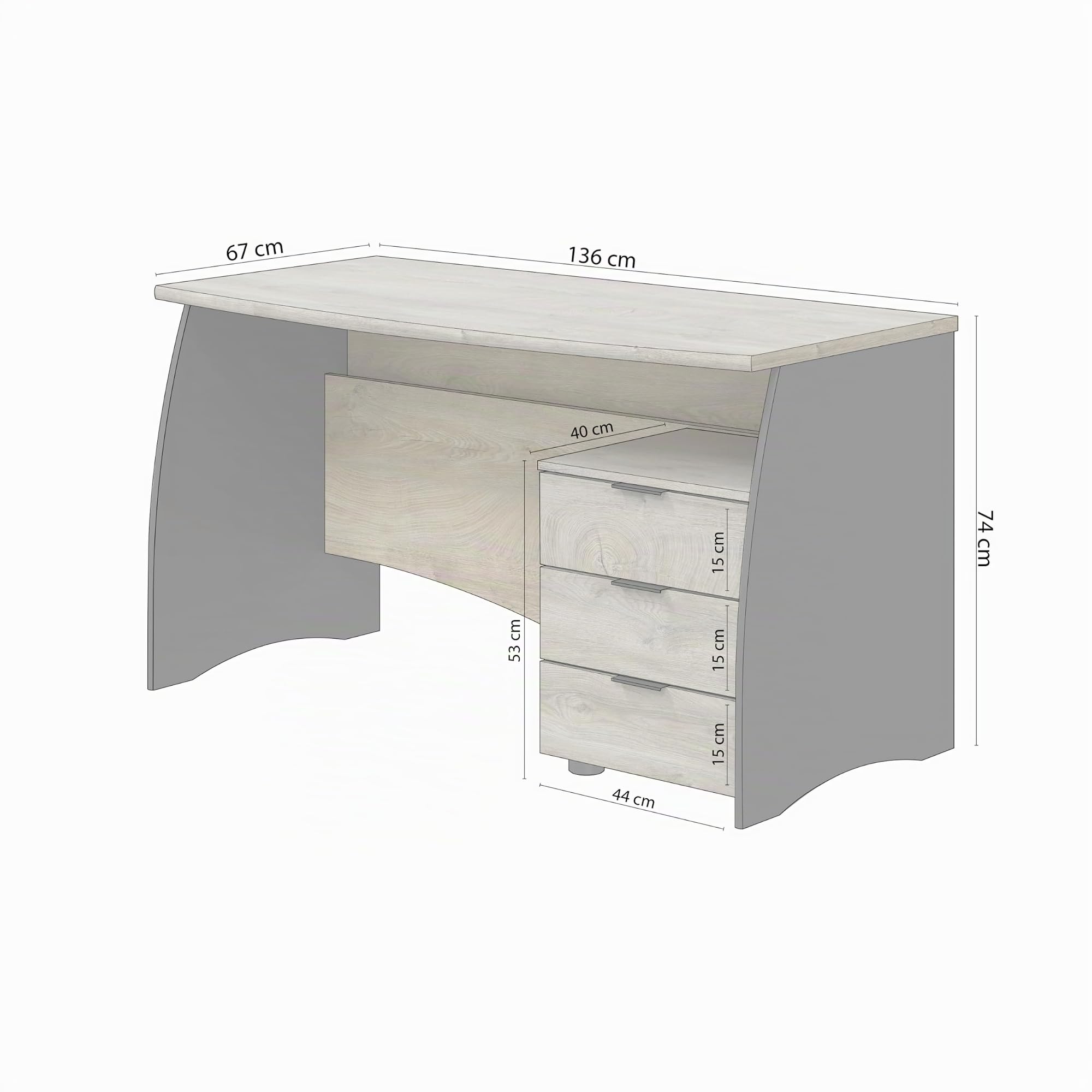 duehome | Mesa de Despacho con 3 Cajones, Mesa de Oficina o Estudio, Modelo Elan, Acabado en Gris Antracita y Roble Alaska, Medidas: 136 cm (Ancho) x 67 cm (Fondo) x 74 cm (Alto)