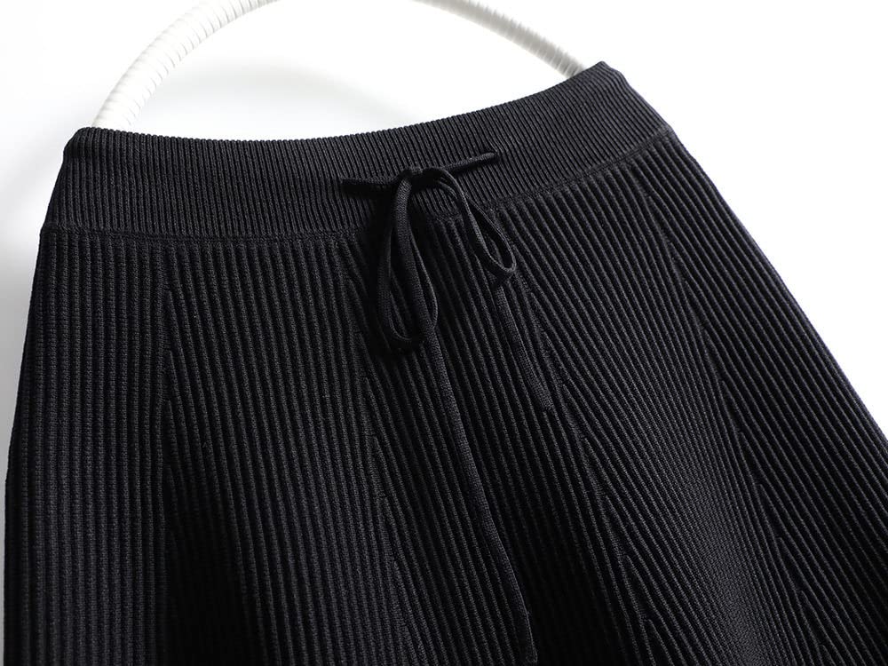 LUKX Rock Damen,Damen Minirock Schwarz Elastic High Waist Gestrickt Plisse Rock Hips-Wrapped A-Line Swing Ruched Simple Herbst Winter Kurzer Rock Für Mädchen Damen