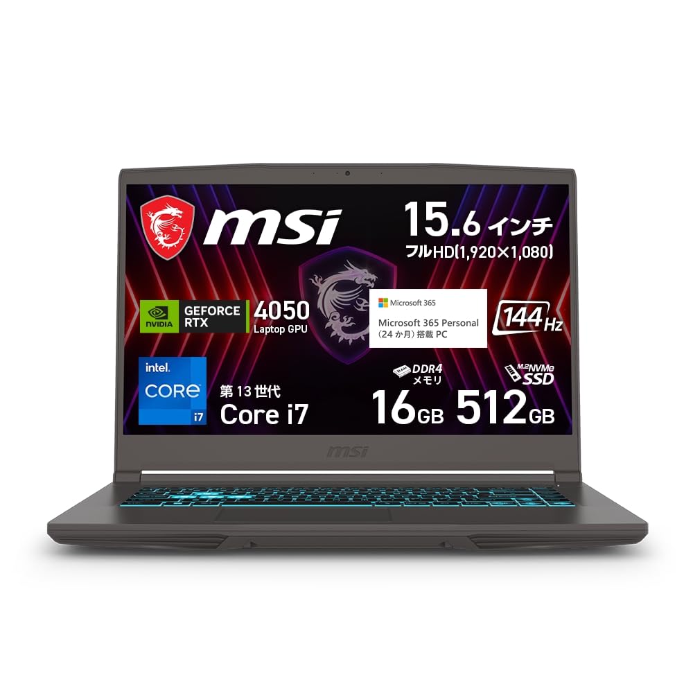 MSI Thin 15 B13V GeForce RTX 4050 Core i7-13620H Gaming Laptop with Office 15.6 Inch Memory 16GB SSD 512GB Refresh Rate 144Hz Windows 11 Thin-15-B13VE-6112JP - 1