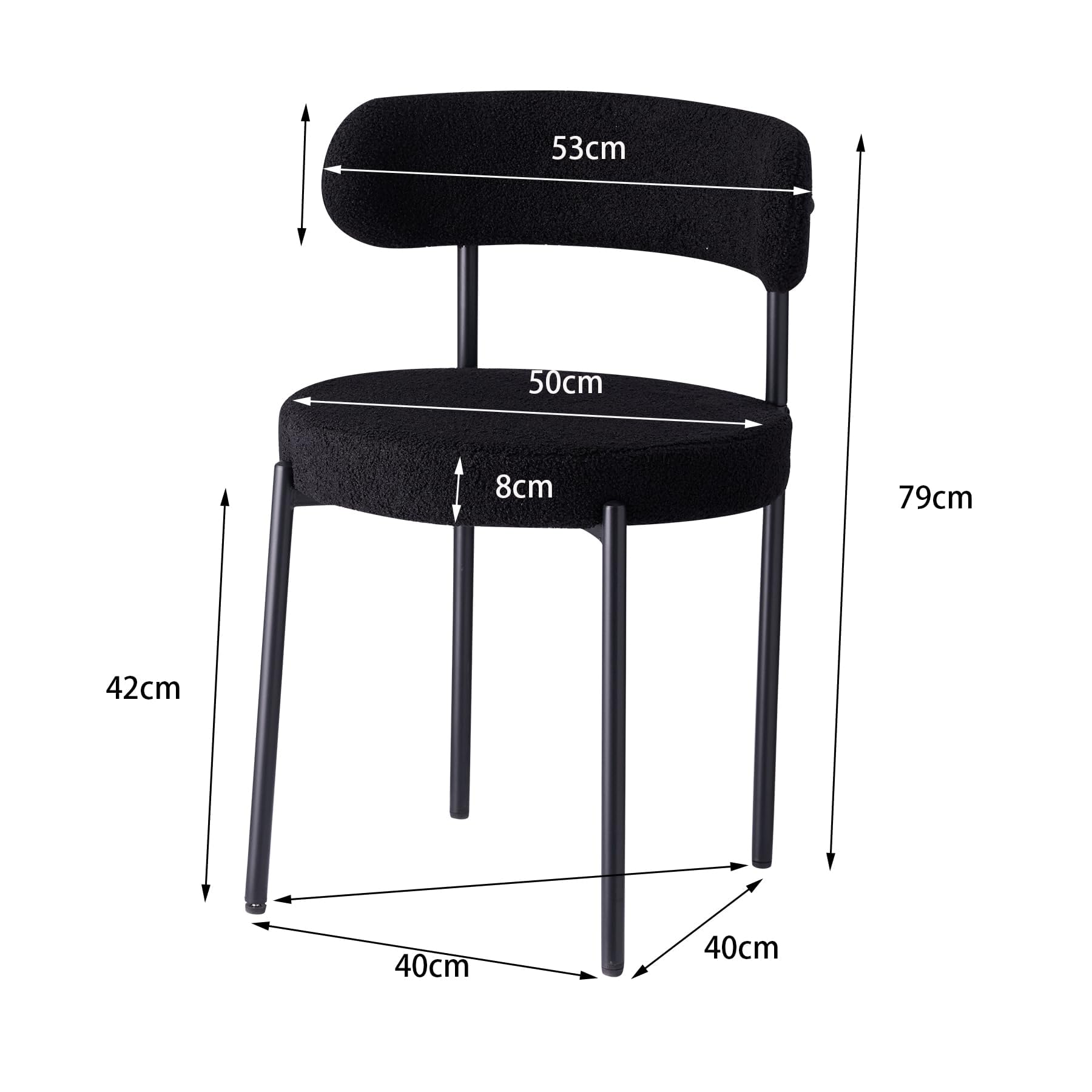 GrandCA HOME Set di 4 Sedie da Pranzo, Sedia da Cucina Imbottita con Rivestimento in Velluto Teddy, Adatta a Soggiorni, Sale da Pranzo e Camere da Letto, Nero