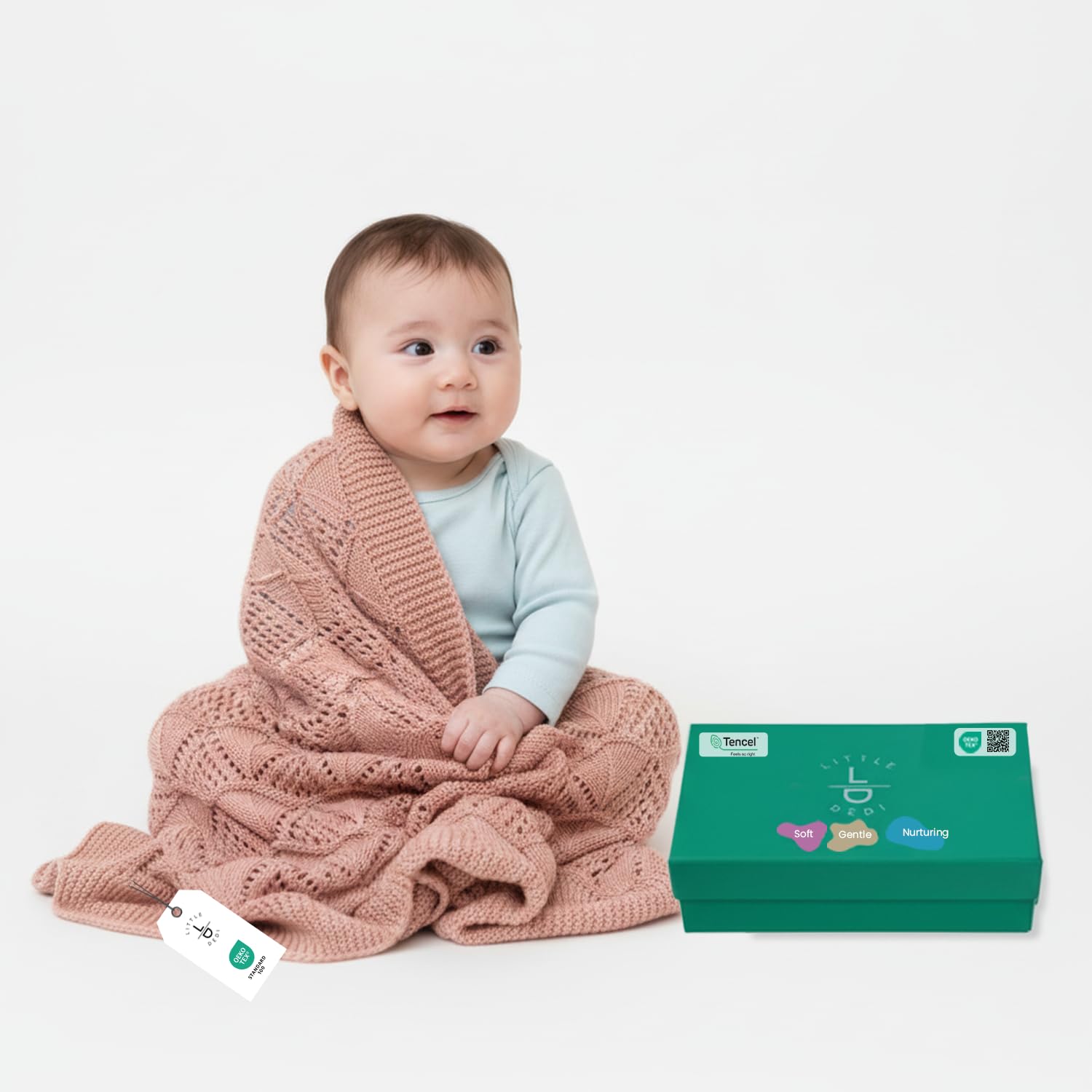 Little Dedi Babydecke aus 100% Tencel™ Seidig Weich, 80 x 100 cm, Rosa - Oeko-TEX® 100 Klasse 1, hypoallergen, thermoregulierend, atmungsaktiv - Luxuriöse Strickdecke für Neugeborene und Kleinkinder